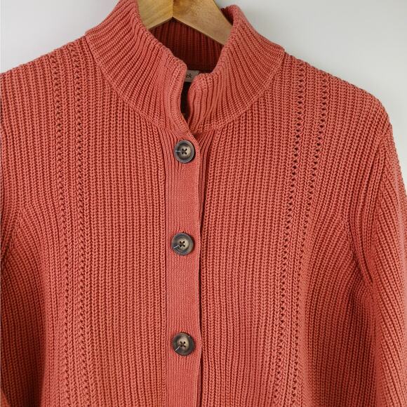 Coldwater Creek Women's SZ L 100% Cotton Shaker Detail Button Cardigan In Spice - Picture 3 of 5